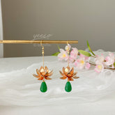 Lotus Earrings Flower Earrings - floral Dangle Drop Earrings - 3D flower - teardrop jade charm